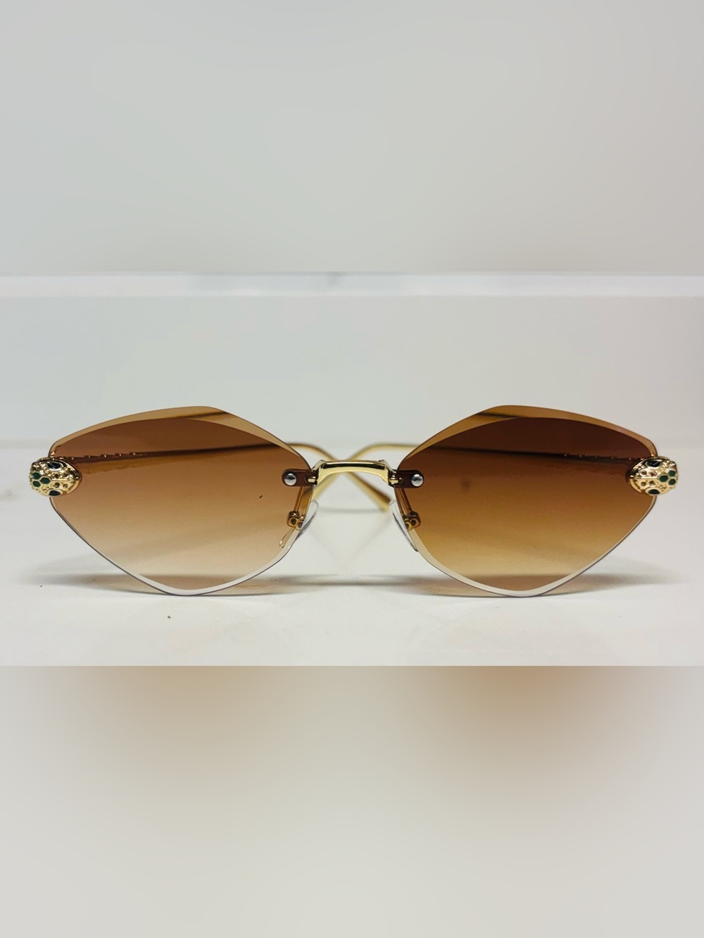 Gold Frame Brown Gradient Rimless Sunglasses - Women Accessories